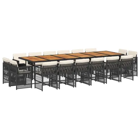 Ensemble à manger de jardin 17 pcs coussins noir résine tressée