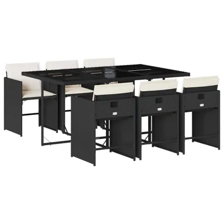 Ensemble à manger de jardin coussins 7pcs Noir Résine tressée 2