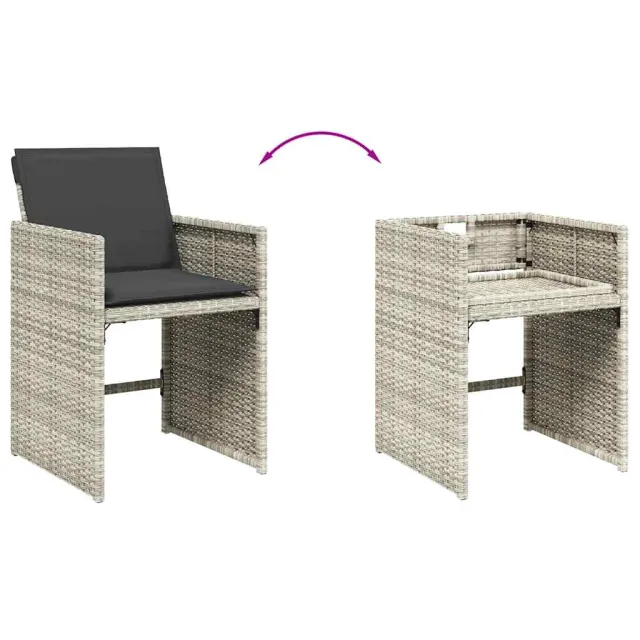 Ensemble à manger de jardin et coussins 7 pcs gris clair rotin