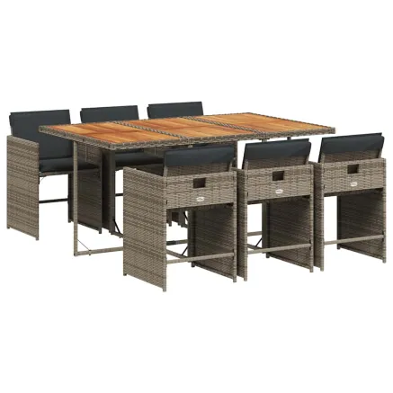 Ensemble à manger de jardin et coussins 7 pcs gris rotin 2