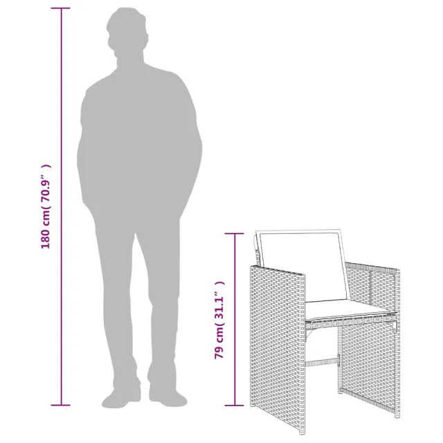 Ensemble à manger de jardin et coussins 7 pcs gris rotin