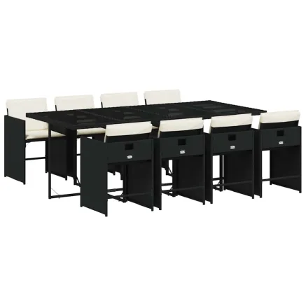 Ensemble à manger de jardin 9pcs coussins noir résine tressée 2