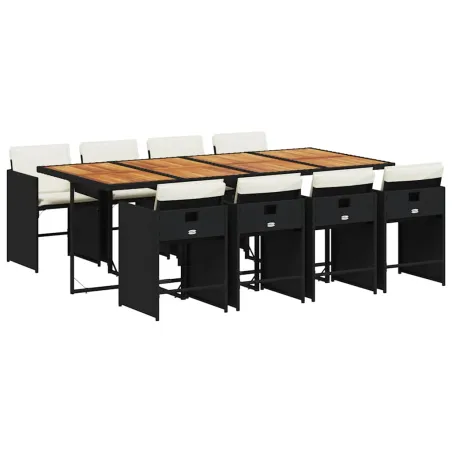 Ensemble à manger de jardin 9pcs coussins noir résine tressée