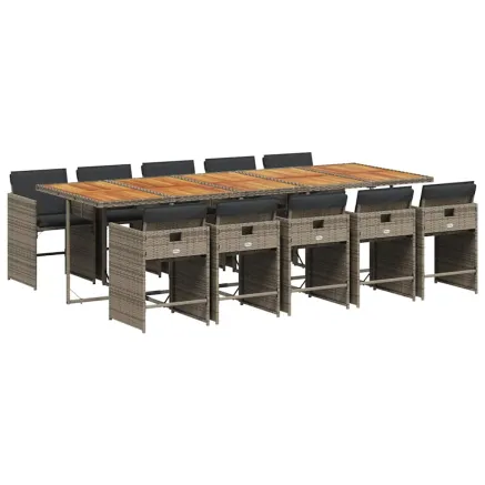 Ensemble à manger de jardin 11pcs avec coussins gris poly rotin 2