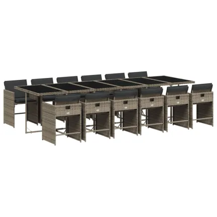 Ensemble à manger de jardin coussins 13 pcs gris résine tressée 2