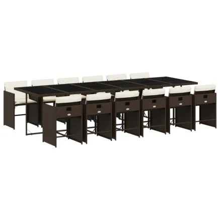 Ensemble à manger de jardin avec coussins 13 pcs marron rotin 2