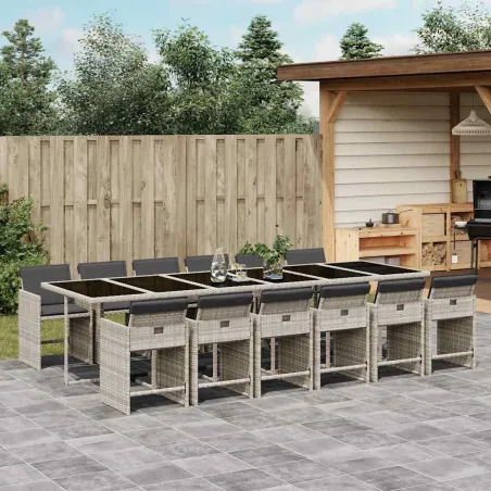 Ensemble à manger de jardin et coussins 13 pcs gris clair rotin