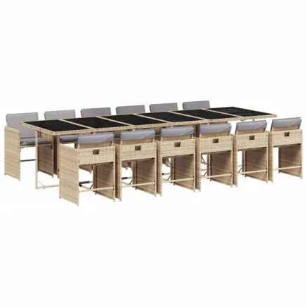 Ensemble à manger de jardin coussins 13 pcs mélange beige rotin 2