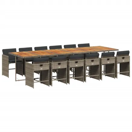 Ensemble à manger de jardin coussins 13 pcs gris résine tressée 2