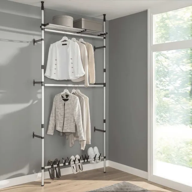 Système de garde-robe télescopique barres et étagère Aluminium