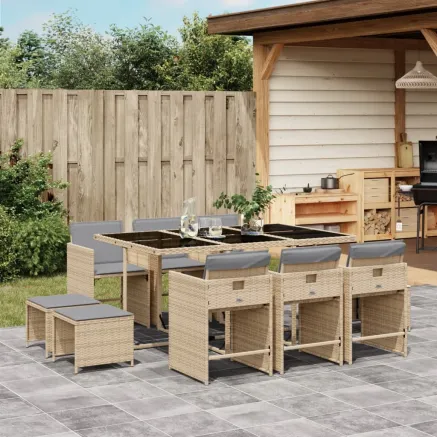 Ensemble à manger de jardin et coussins 11 pcs mélange beige