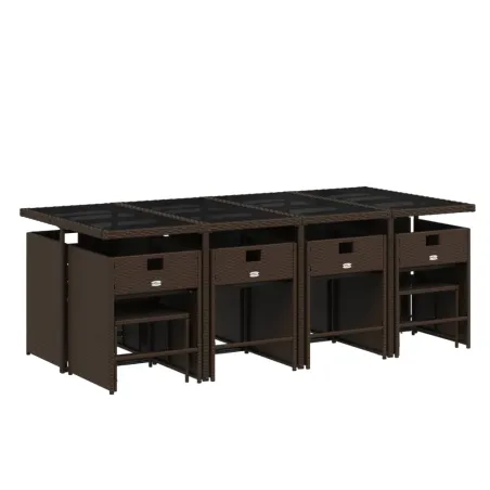 Ensemble à manger de jardin avec coussins 13 pcs marron rotin