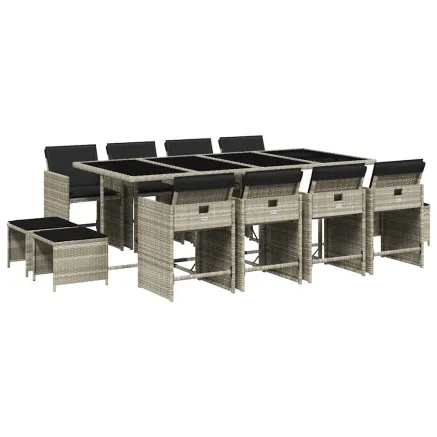Ensemble à manger de jardin et coussins 13 pcs gris clair rotin 2