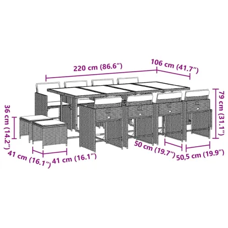 Ensemble à manger de jardin et coussins 13 pcs gris clair rotin