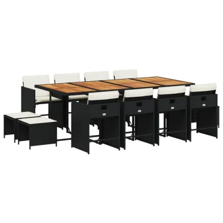 Ensemble à manger de jardin 13 pcs coussins noir résine tressée 2