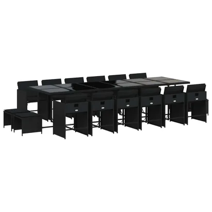 Ensemble à manger de jardin 17 pcs coussins noir résine tressée 2