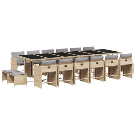Ensemble à manger de jardin et coussins 17 pcs mélange beige 2