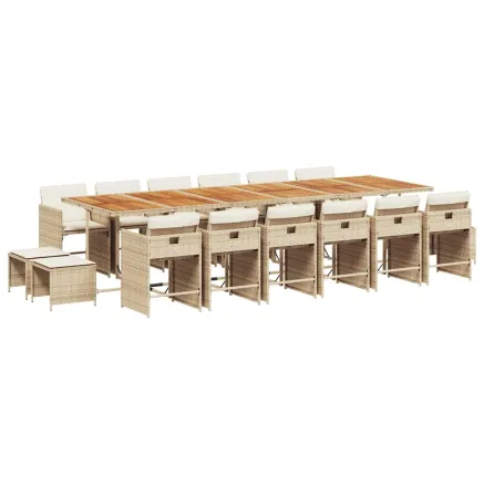 Ensemble à manger de jardin et coussins 17 pcs beige 2