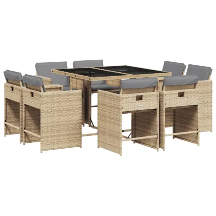 Ensemble à manger de jardin et coussins 9 pcs mélange beige 2