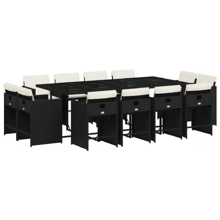 Ensemble à manger de jardin 13 pcs coussins noir résine tressée 2