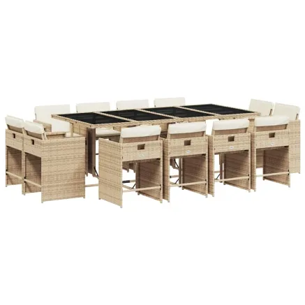 Ensemble à manger de jardin et coussins 13 pcs beige 2