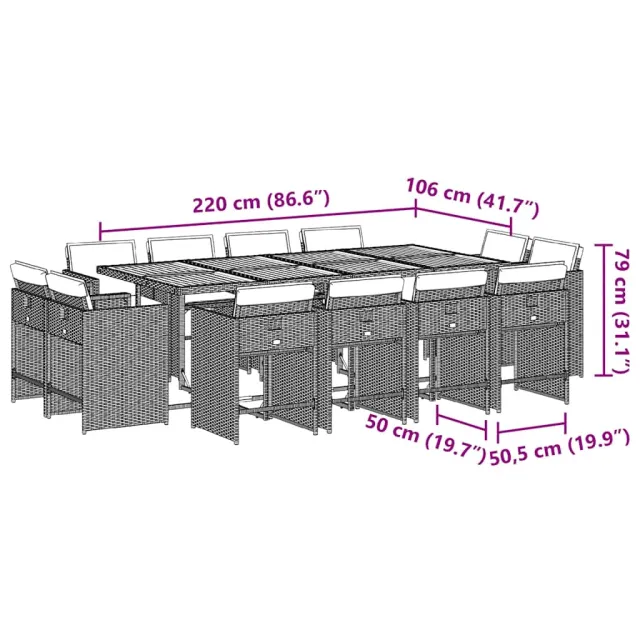 Ensemble à manger de jardin et coussins 13 pcs gris clair rotin