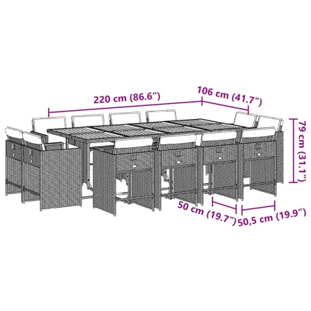 Ensemble à manger de jardin et coussins 13 pcs gris clair rotin