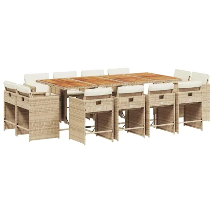 Ensemble à manger de jardin et coussins 13 pcs beige 2