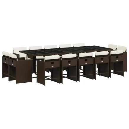 Ensemble à manger de jardin avec coussins 15 pcs marron rotin 2
