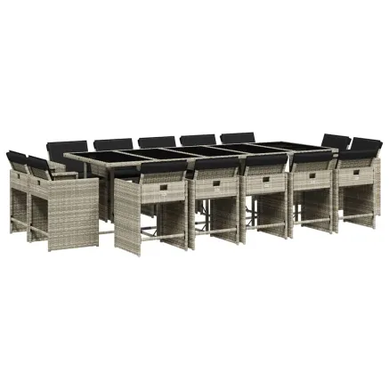 Ensemble à manger de jardin et coussins 15 pcs gris clair rotin 2