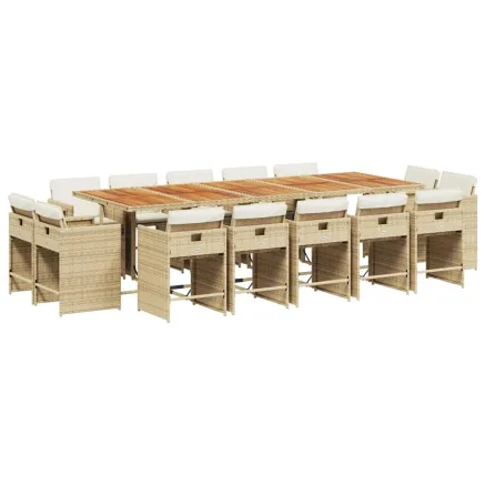 Ensemble à manger de jardin et coussins 15 pcs beige 2
