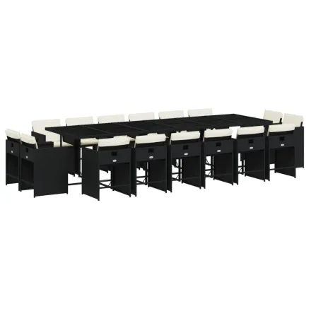 Ensemble à manger de jardin 17 pcs coussins noir résine tressée 2