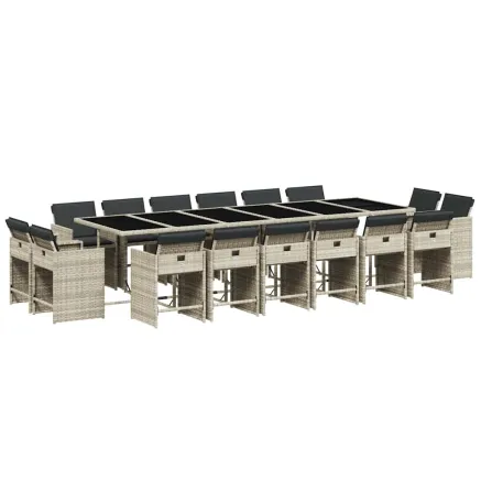 Ensemble à manger de jardin et coussins 17 pcs gris clair rotin 2