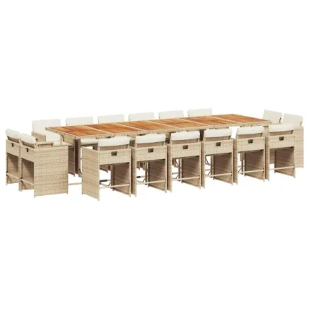 Ensemble à manger de jardin et coussins 17 pcs beige 2