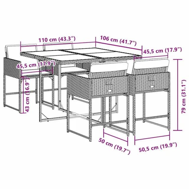 Ensemble à manger de jardin coussins 5pcs Noir Résine tressée