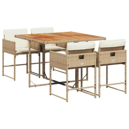 Ensemble à manger de jardin avec coussins 5pcs Beige poly rotin 2