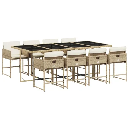 Ensemble à manger de jardin et coussins 9 pcs beige Poly rotin