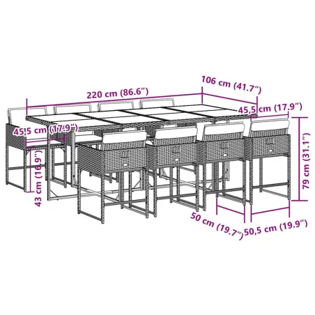 Ensemble à manger de jardin 9pcs coussins noir résine tressée