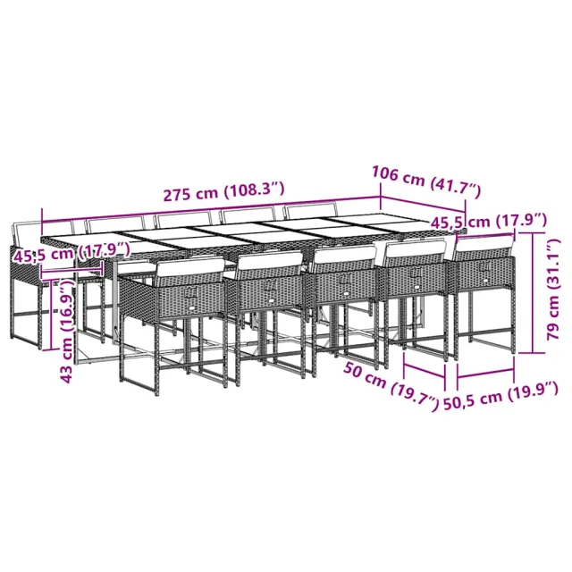 Ensemble à manger de jardin 11pcs avec coussins gris poly rotin