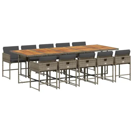 Ensemble à manger de jardin 11pcs avec coussins gris poly rotin 2