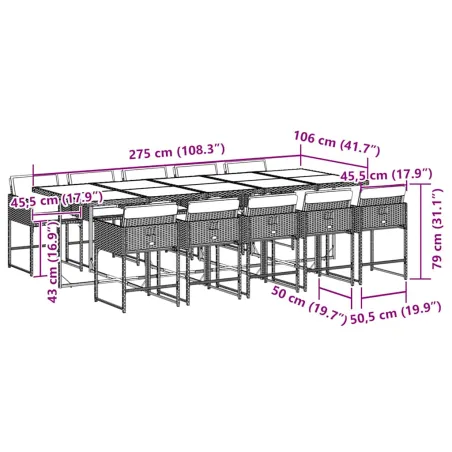 Ensemble à manger de jardin 11 pcs coussins noir résine tressée