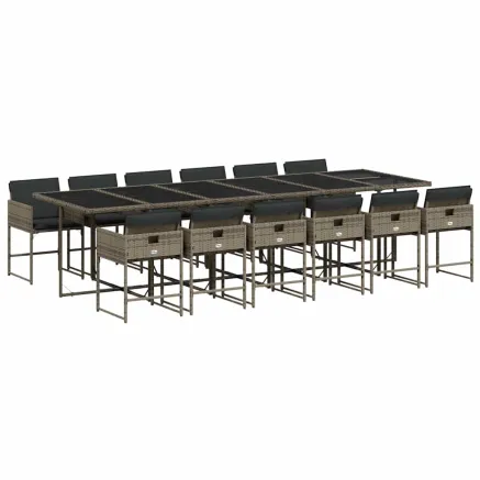 Ensemble à manger de jardin coussins 13 pcs gris résine tressée 2