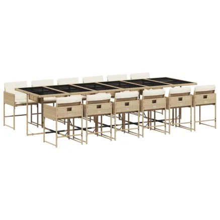 Ensemble à manger de jardin et coussins 13 pcs beige 2