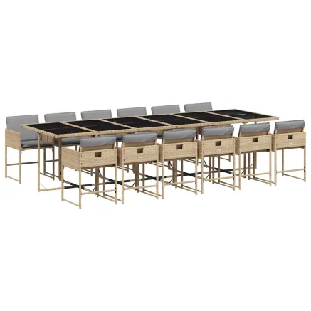 Ensemble à manger de jardin coussins 13 pcs mélange beige rotin 2