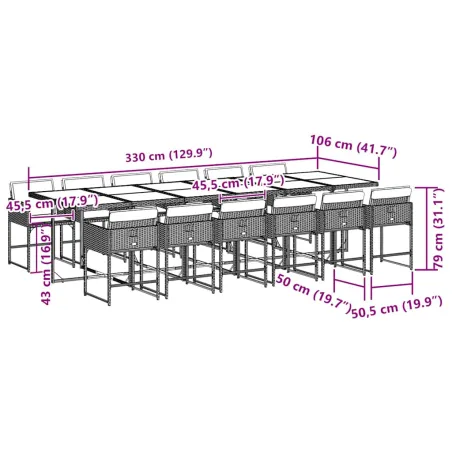 Ensemble à manger de jardin 13 pcs coussins noir résine tressée