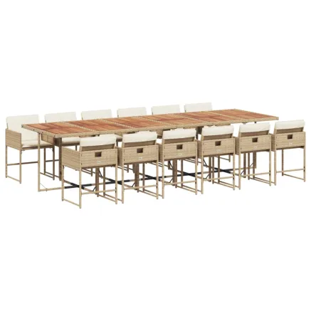 Ensemble à manger de jardin et coussins 13 pcs beige 2