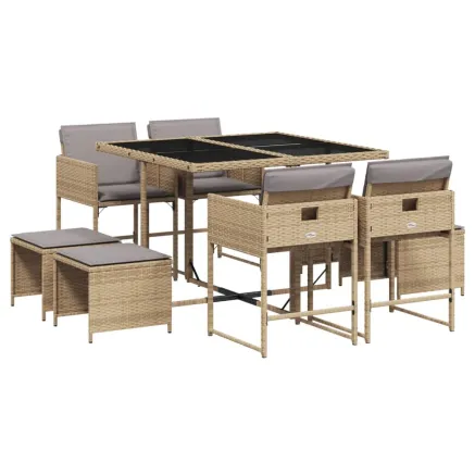 Ensemble à manger de jardin et coussins 9 pcs mélange beige 2