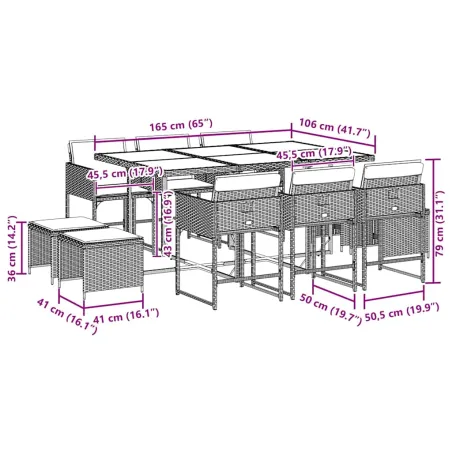 Ensemble à manger de jardin 11pcs avec coussins gris poly rotin