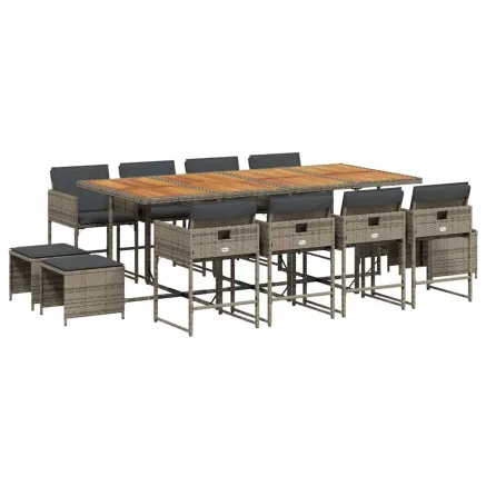 Ensemble à manger de jardin coussins 13 pcs gris résine tressée 2