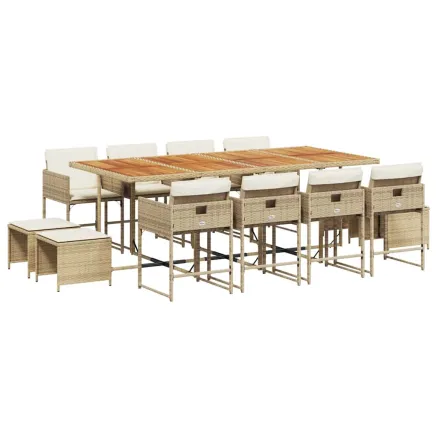 Ensemble à manger de jardin et coussins 13 pcs beige 2